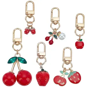 6Pcs 6 Styles Alloy Enamel Fruit Pendant Decoration