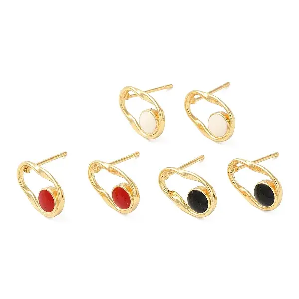 Rack Plating Brass Twist Oval Stud Earrings with Enamel