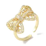 Bowknot Brass Micro Pave Clear Cubic Zirconia Open Cuff Rings for Women