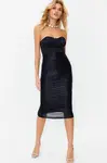 Trendyol Navy Blue Coated, Fitted, Lined, Shiny Knitted Dress