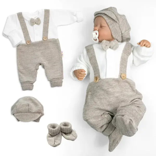 Rastúci pletený overálok 3D Hand Made malý Elegan - béžový, biela