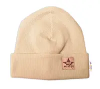 Baby Nellys Rebrovaná dvojvrstvová čiapka s lemom - béžová, veľ. 92/98