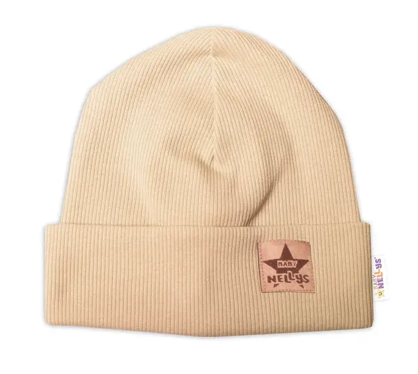 Baby Nellys Rebrovaná dvojvrstvová čiapka s lemom - béžová, veľ. 92/98