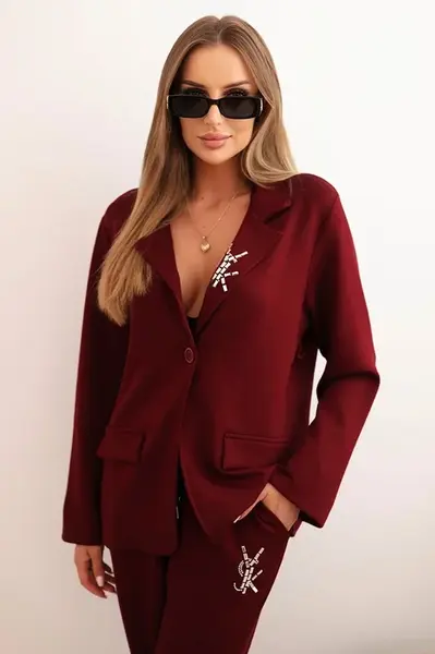 Kesi Włoski Dámský komplet s viskózou s ozdobami a elastickými kalhotami bordový