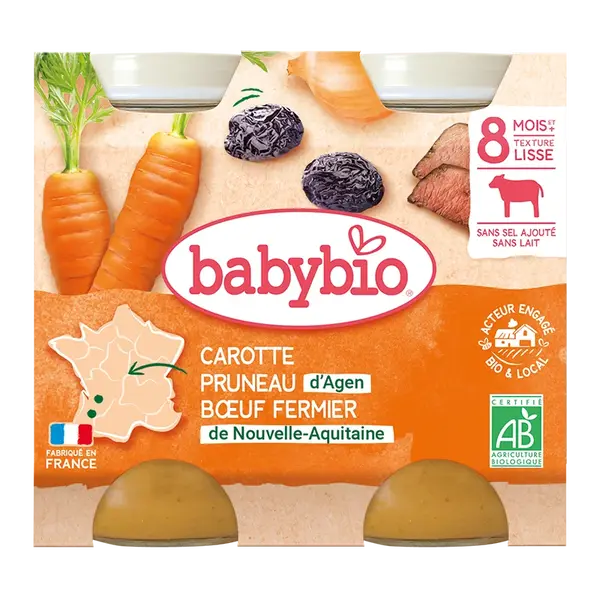 BABYBIO Mrkva a sušené slivky s hovädzím mäsom