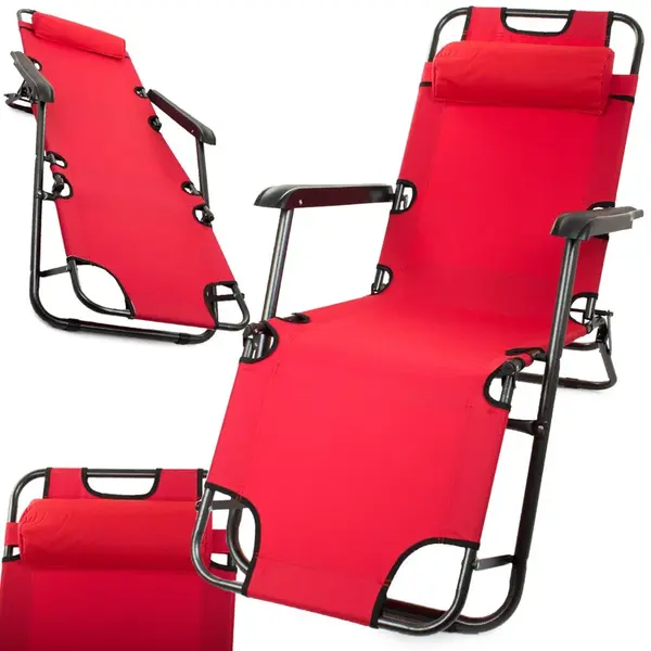 Skladacie plážové/záhradné lehátko – 3 polohy, červené