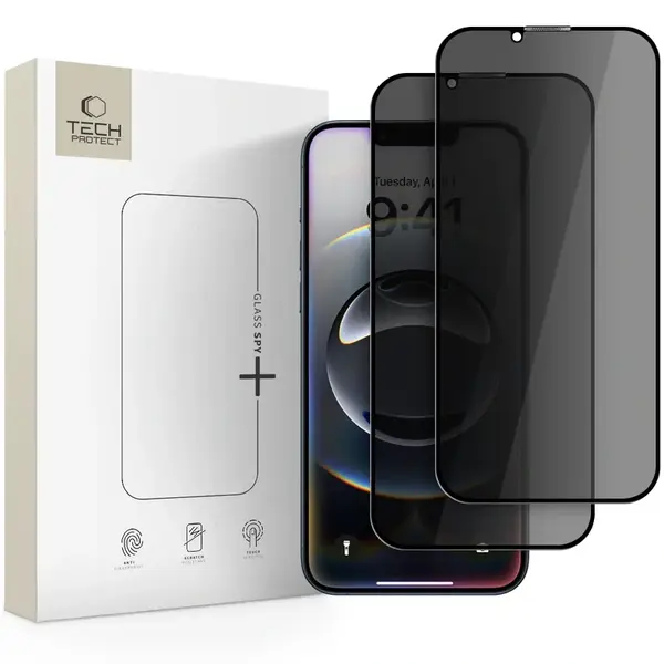 Tech-Protect Glass Spy 2x ochranné sklo na iPhone 13 / 13 Pro / 14 / 16e, čierne