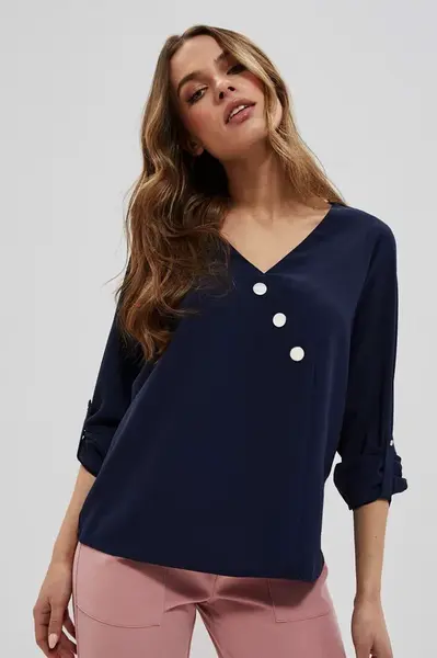 Marisse Shirt With Decorative Buttons L-Ko-3700 Navy