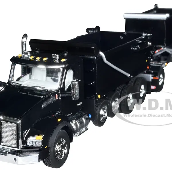Kenworth T880 Quad-Axle Dump Truck and Rogue Transfer Tandem-Axle Dump Trailer Black 1/64 Diecast Model by DCP/First Gear