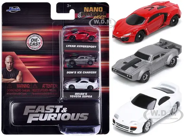 "Fast &amp; Furious" Movie 3 piece Set Series 4 "Nano Hollywood Rides" Series Diecast Model Cars by Jada