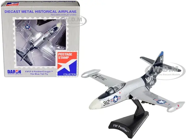 Grumman F9F/F-9 Panther/Cougar Aircraft "Blue-Tail Fly" United States Navy 1/100 Diecast Model Airplane by Postage Stamp