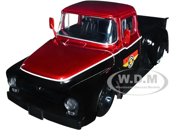 1956 Ford F-100 Pickup Truck "Mickey Thompson Performance Tires &amp; Wheels" Black and Red Metallic "Just Trucks" Series 1/24 Diecast Model Car by J