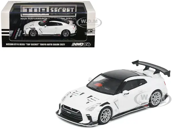 Nissan GT-R (R35) "Top Secret" RHD (Right Hand Drive) White with Black Top "Tokyo Auto Salon 2021" 1/64 Diecast Model Car by Inno Models