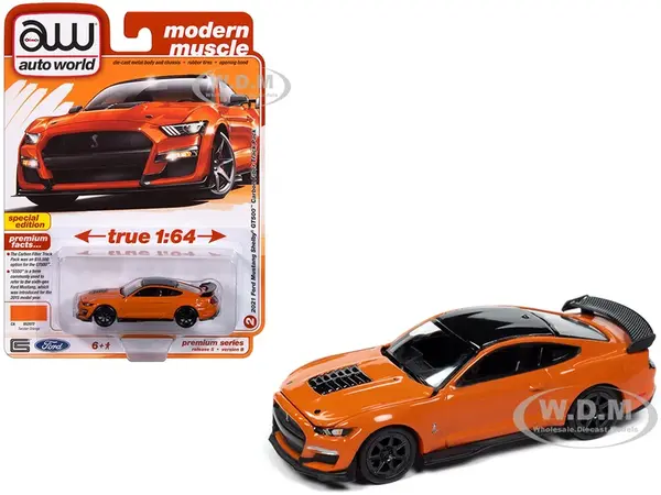 2021 Ford Mustang Shelby GT500 Carbon Fiber Track Pack Twister Orange with Black Top "Modern Muscle" Series 1/64 Diecast Model Car by Auto World