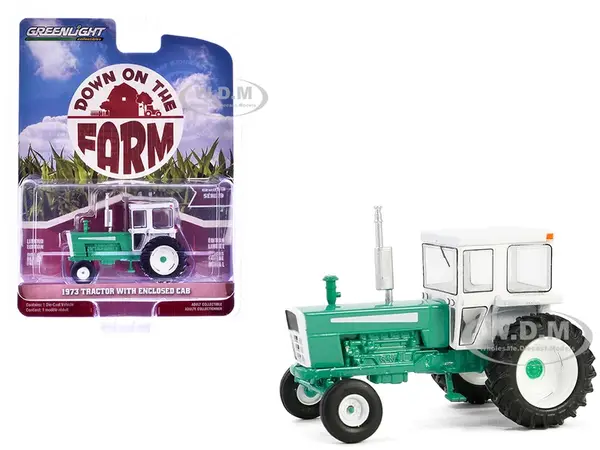 1973 Tractor with Closed Cab Green and White "Down on the Farm" Series 9 1/64 Diecast Model by Greenlight