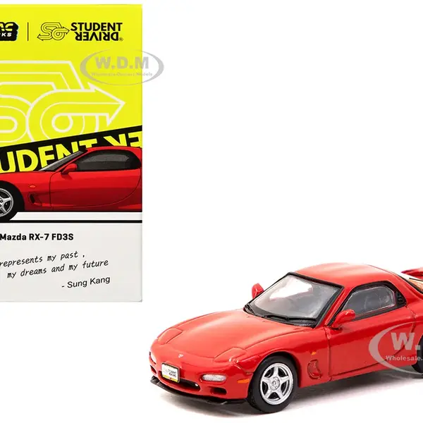 Mazda RX-7 FD3S RHD (Right Hand Drive) Red "Student Driver" "J Collection" Series 1/64 Diecast Model by Tarmac Works