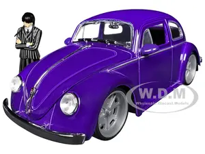 Volkswagen Beetle Purple Metallic and Wednesday Addams Diecast Figure "Wednesday" (2022) TV Series "Hollywood Rides" Series 1/24 Diecast Model Car by