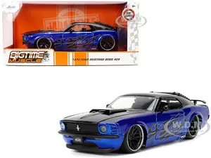 1970 Ford Mustang Boss 429 Black and Blue Metallic with Flames "Bigtime Muscle" Series 1/24 Diecast Model Car by Jada