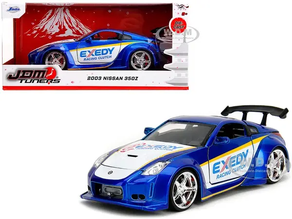 2003 Nissan 350Z "Exedy Racing Clutch" Candy Blue and White "JDM Tuners" Series 1/24 Diecast Model Car by Jada