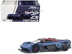 Aston Martin Valkyrie Satin Marina Blue with Carbon Top 1/64 Diecast Model Car by Pop Race