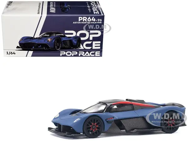 Aston Martin Valkyrie Satin Marina Blue with Carbon Top 1/64 Diecast Model Car by Pop Race