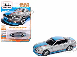2017 Ford Mustang GT Tribute Edition "Pettys Garage" Ingot Silver Metallic with Petty Blue and Red Stripes "Modern Muscle" Series 1/64 Diecast Model