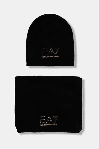 Čiapka a šál s prímesou vlny EA7 Emporio Armani