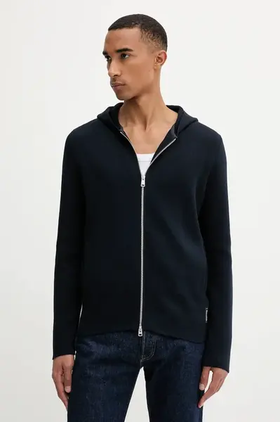 Bavlněná mikina Marc O'Polo pánská, tmavomodrá barva, s kapucí, hladká, 528501661206