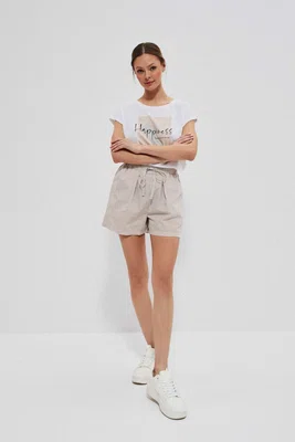 Marisse Cotton Striped Shorts L-Sh-3718 Off White_Toffee