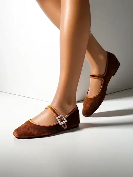 Resti Women's ballerinas a' la velvet with a buckle and strap Enribes