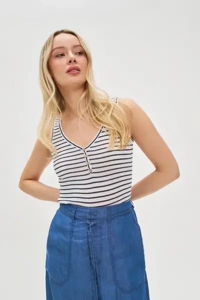 Marisse Women's T-Shirt L-Ts-4680 White_Navy