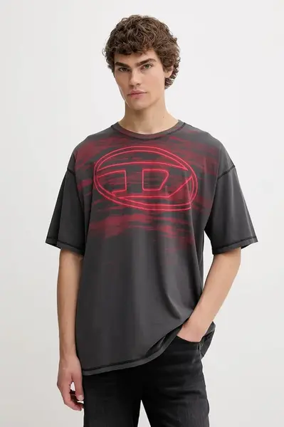 Bavlněné tričko Diesel T-BOXT-T5 pánské, šedá barva, s potiskem, A18653.0AGCA