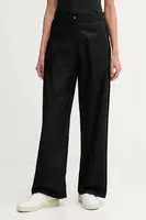 Bavlněné kalhoty Calvin Klein Jeans dámské, černá barva, široké, high waist, LV044D612G