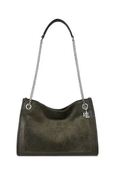 Semišová kabelka Lauren Ralph Lauren zelená barva, 431980175