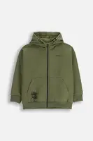 Dětská mikina s bavlnou Coccodrillo zelená barva, s kapucí, SPORTS BOY JUNIOR