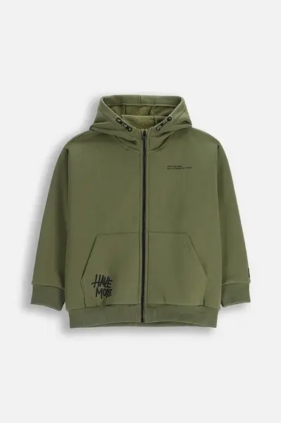 Dětská mikina s bavlnou Coccodrillo zelená barva, s kapucí, SPORTS BOY JUNIOR