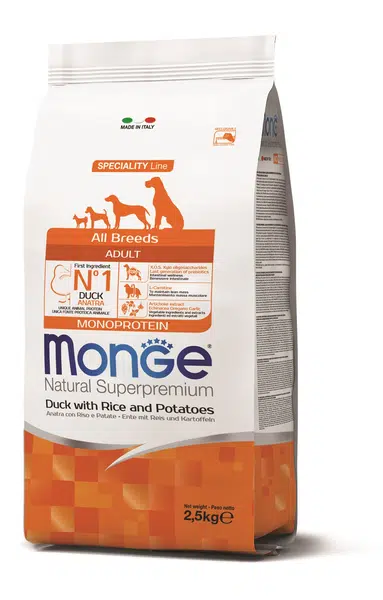 Monge Speciality Line All Breeds Adult Monoprotein suché krmivo pro psy - kachna, rýže a brambory 2,5 kg