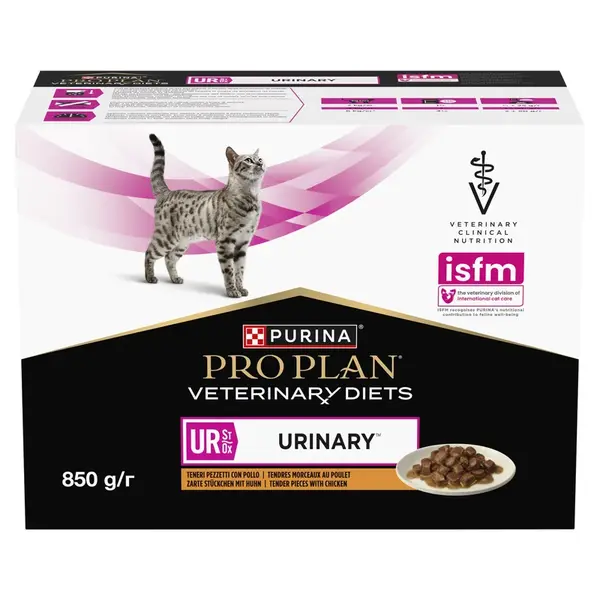 Purina Pro Plan Veterinary Diets Feline UR Urinary vlhké krmivo pre mačky s kuracím mäsom 10 x 85 g