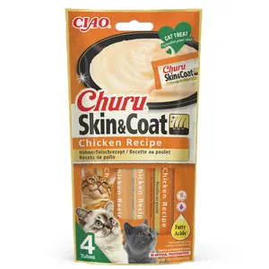 Inaba Cat Ciao Churu Skin & Coat krémové krmivo pro kočky - kuře 4 x 14 g