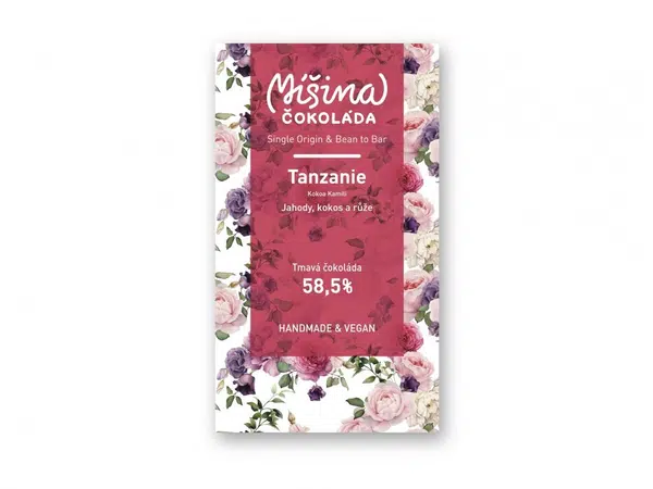 Čokoláda Míšina čokoláda, Tanzanie Jahody, kokos, růže 58,5%