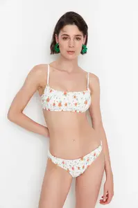 Trendyol Crispy Floral Pattern Gippe Low Waist Bikini Bottoms