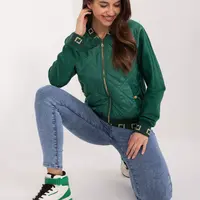 Zelená bomber mikina s ozdobnými manžetami