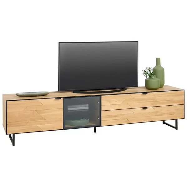 Linea Natura NÍZKÁ KOMODA, divoký dub, černá, divoký dub, 212/50/42 cm