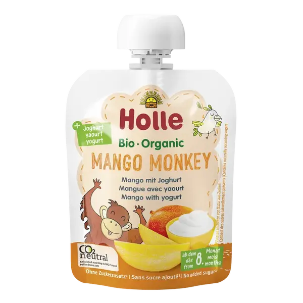 HOLLE Mango Monkey - BIO Dětské ovocné pyré s jogurtem 85 g