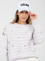 Svetrový pulóver s prúžkami a srdiečkami