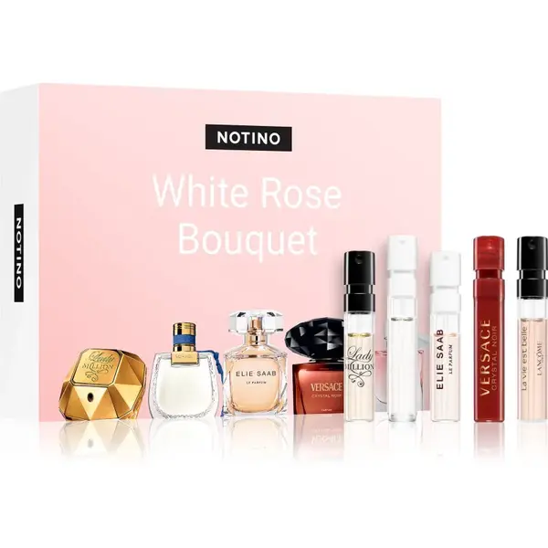 Beauty Discovery Box Notino White Rose Bouquet Rabanne Lady Million,Versace Crystal Noir, Lancôme La Vie Est Belle, Chloé Nomade Nuit d´Égypte, Elie S