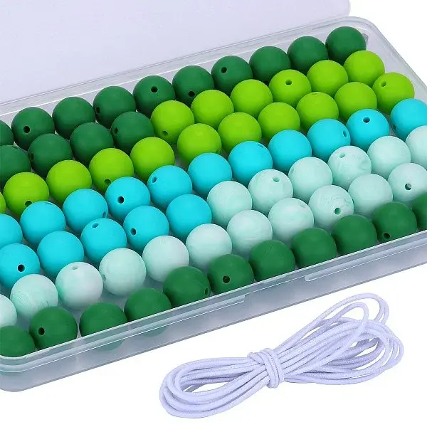 80Pcs 4 Style Round Silicone Focal Beads