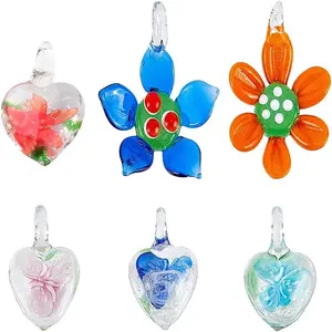 6Pcs 6 Style Handmade Luminous Lampwork Pendants