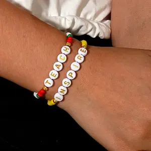 2Pcs 2 Colors Teachers' Day Glass Seed Beaded Stretch Bracelets Set for Women