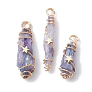 Electroplated Natural Quartz Crystal Dyed Copper Wire Wrapped Pendants